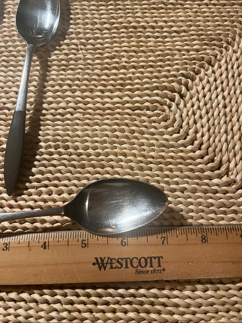 MCM Epic Forged Stainless 3 Large 1 Small Spoons w/Black Handles - Set of 4 Vtg